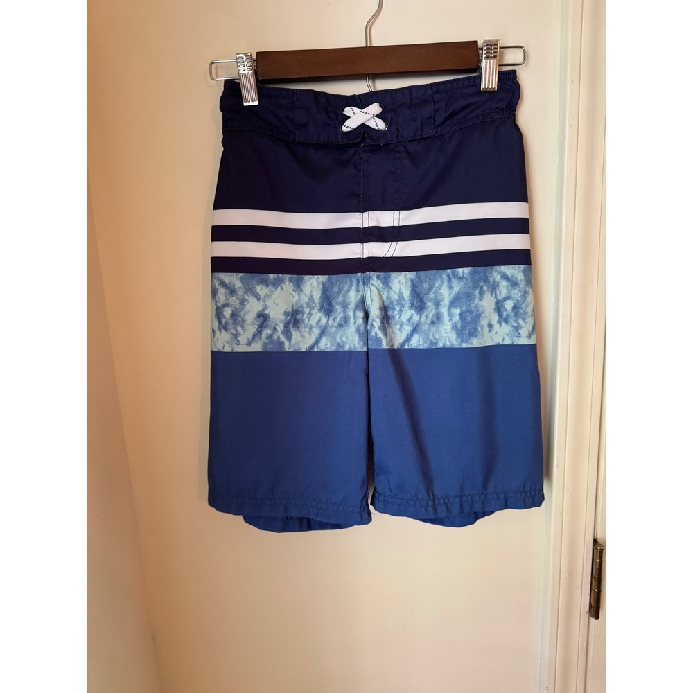 Cat & Jack Boys Blue Colorblock Tie Dye Striped Swim Trunks Board Shorts L 12/14